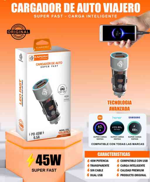 CARGADOR DE AUTO VIAJE SUPER FAST- CARGA INTELIGENTE